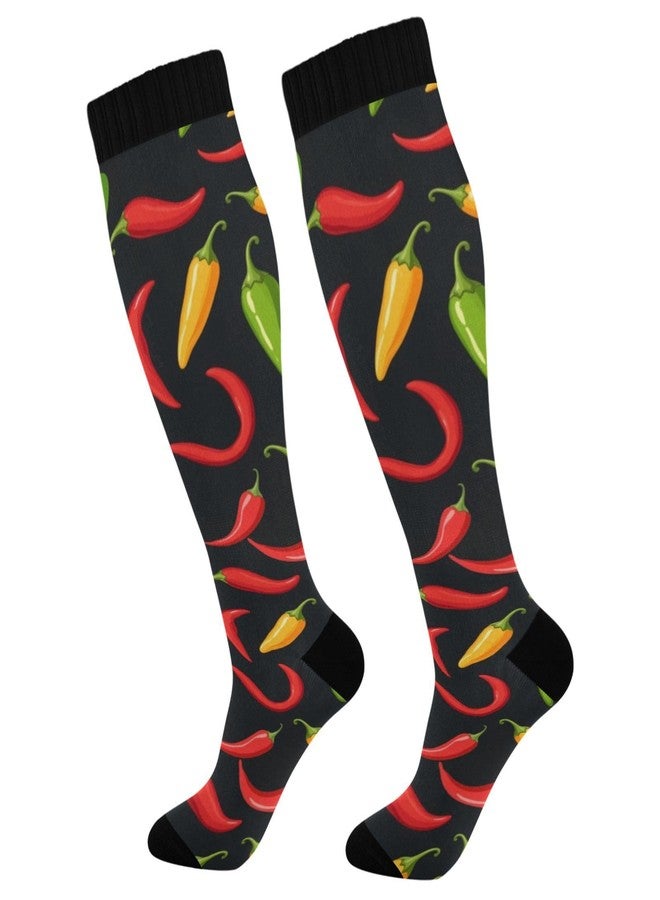 Pigsaly Hot Pepper Chilli Women's Compression Socks Spicy Vegetables Athletic Tube Sock Unisex Casual Knee High Socks Outdoor Sport Socks For Running Hiking Travel - Image 1